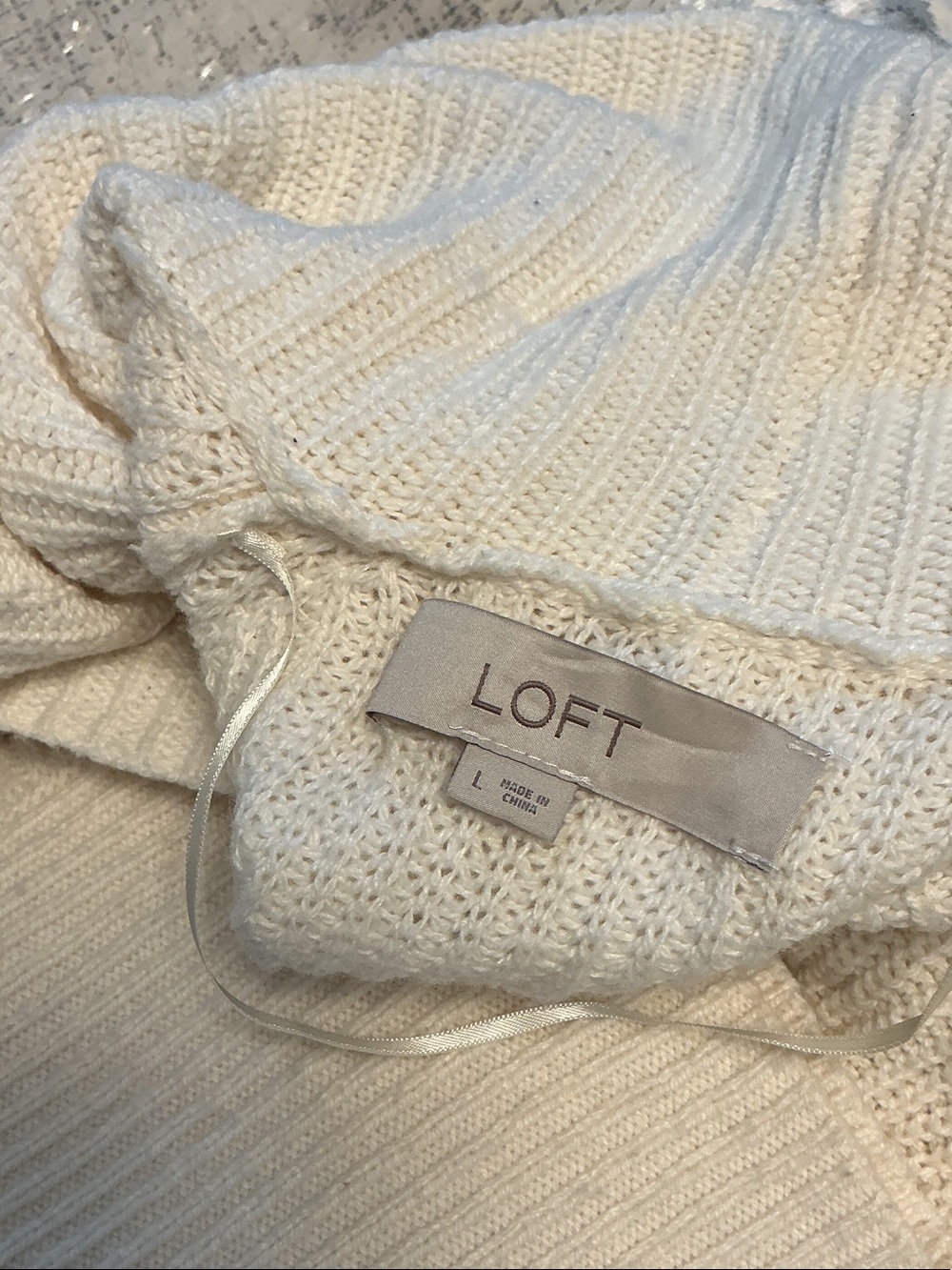 LOFT Cream Open-Front Ribbed Drape Cardigan - Picture 5 of 5